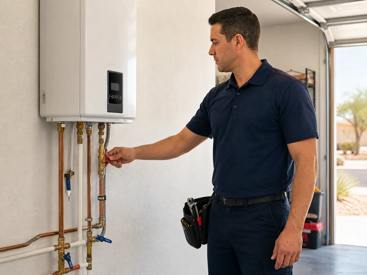 Dream Team Plumbing evaluating residential water-heater equipment